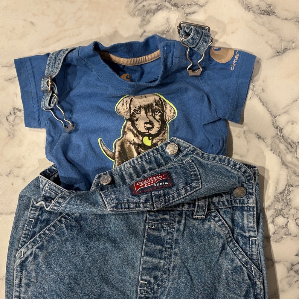 Carharrt Onesie Tee & Vintage 01' Old Navy Denim Overalls